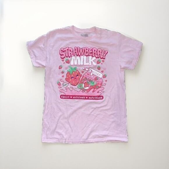 Pink Strawberry Milk T-shirt Sz S Japanese Buzz Anime 100% Cotton Geek - Picture 1 of 5